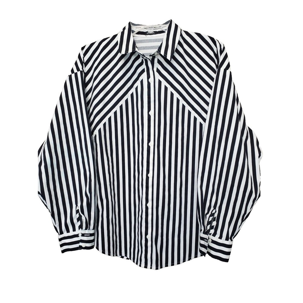 Express Boyfriend Portofino Black Striped Button-Up Shirt Size XL
